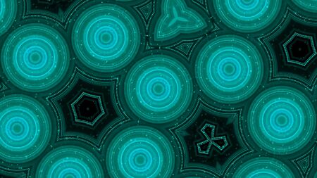 Abstract animation of hypnotic neon elements and particles rotating in kaleidoscope. Animation....