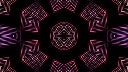 Hypnotic colorful neon elements and particles rotating in kaleidoscope. Animation. Abstract...