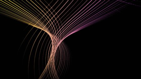 Ribbon tunnel on black background. Animation. Abstract animation of multi-colored lines woven into...
