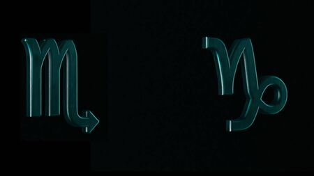 Abstract animation of two 3d astrological Zodiac signs Scorpio and Capricorn rotating on a dark background. Animation. Horoscope. Part of a Zodiac series.の写真素材