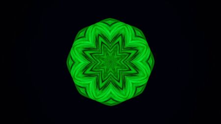 Abstract animation of geometrical shapes rotating in kaleidoscope on the black background. Animation. Hypnotic kaleidoscope with fractal colored motionの写真素材