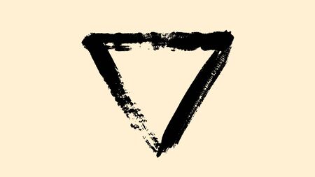 Abstract black triangle painted with black brush strokes disappearing on beige background. Animation. Abstract geometrical figure illustrated by wide black brush strokes.の写真素材