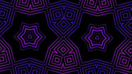 Abstract colorful digital kaleidoscopic loopable motion graphic background, seamless loop. Animation. Futuristic psychedelic purple hypnotic flashing stars.の写真素材