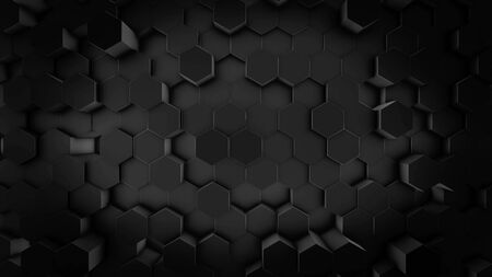 Abstract futuristic surface with the rows of moving black hexagon figures, geometric pattern,...