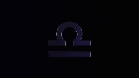 Abstract zodiac sign Libra of dark lilac color moving on black background, seamless loop. Animation. Astrological symbol of the air element flowing in the dark.の写真素材