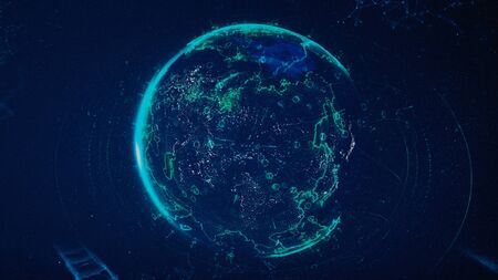 Digital data globe, abstract 3D scientific and technological background. Animation. Earth planet...