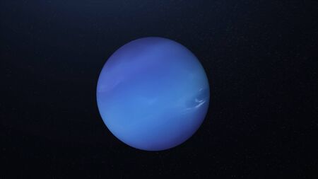 Abstract blue Mercury planet rotating in dark endless outer space, seamless loop. Animation. Beautiful blue sphere spinning under the sunlight among the stars.の写真素材