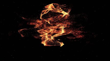 Black crescent in the oval shaped figure on black background, night sky. Animation. Abstract orange...