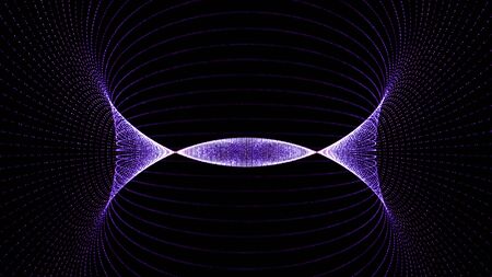 Moving tunnel of neon dots. Animation. Digital abstract glowing tunnel on black background. Graphic...