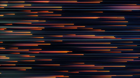 Abstract background of fast moving bright neon lines. Animation. Beautiful colorful glowing lines move horizontally on black background.の写真素材