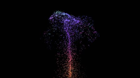 Abstract shining bokeh sparkles moving in vertical direction on black background. Animation. Colorful small round particles, beautiful fountain.の写真素材