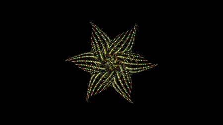 Abstract motion background with kaleidoscope view, shapes of flowers that open and close with changing movement. Animation. Beautiful flower of tiny circles, seamless loop.の写真素材