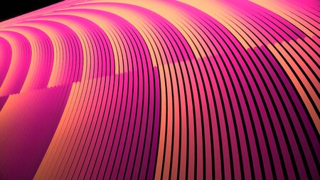 Abstract background of rotating looped bright lines. Animation. Solid colored lines rotate in same plane on black background. Solid alternating lines rotate in loopの写真素材
