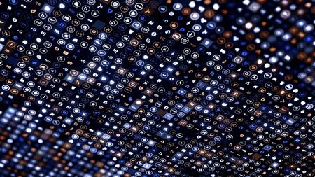 Editorial use only. Close up of many popular logotypes of social networks and services, seamless loop. Animation. Well known media logotypes.の写真素材