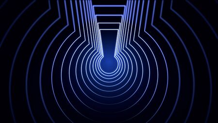 Abstract neon silhouettes of the keyhole of purple color flowing towards the camera isolated on black background.の写真素材