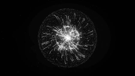 Abstract energy lines inside sphere on black background. Animation. Abstract flash of energy plasma...