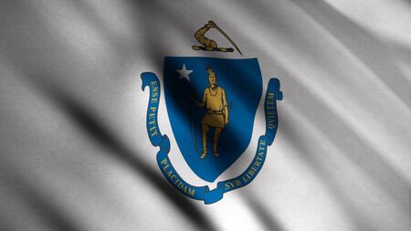 Close-up of waving flag of Massachusetts.の写真素材