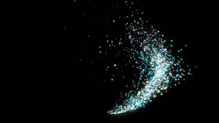 Comet of confetti on black background. Animation. Abstract animation of festive train of glittering...