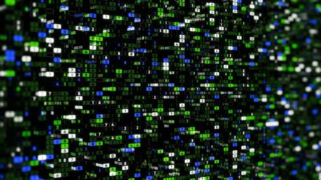 Background of many numbers. Animation. Coding of digital space with changing numbers vertically. Matrix multi-colored digital spaceの写真素材