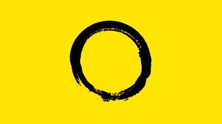 Abstract animation of drawing a circle with a brush. Animation. Circle drawn in black ink on a yellow background.の写真素材