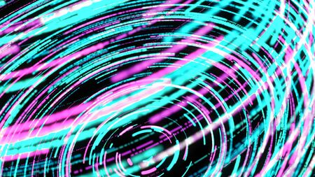 3D animation of twisting digital spiral of neon stripes. Animation. Vivid animation with colorful...