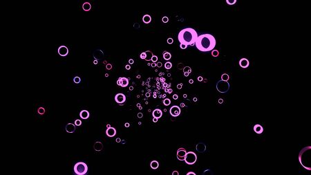 Abstract neon purple rings in the dark, motion background. Animation. Beautiful small circle frames...