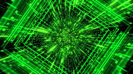 Green sci fi tunnel, abstract futuristic technology concept. Animation. 3D journey through...