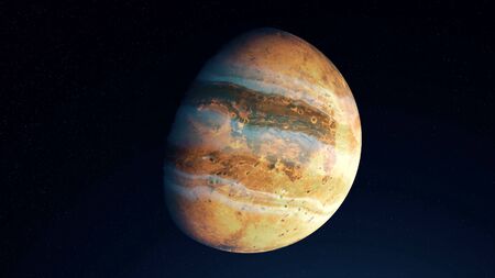 Abstract breathtaking cosmic landscape with giant Jupiter planet hidden partly in the shadow. Solar...