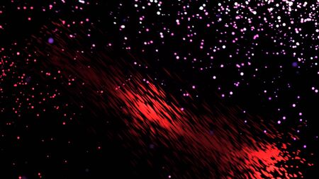 Abstract red purple particles flying on black background. Animation. Colorful cloud of space dust...