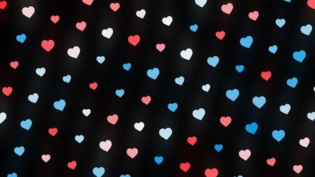 Background of hearts on black backdrop. Animation. Beautiful romantic background of repeating hearts swaying on black backgroundの写真素材