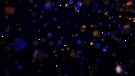 Cubic particles forming line on black background. Animation. Cubes of different sizes are connected...