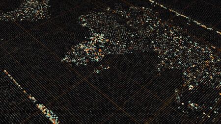 Point outline of continents on black background. Animation. Futuristic background with dot image of...