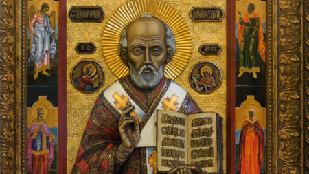 Russia - Moscow, 25 March 2020: Interior of a decorative orthodox church with a beautiful holy icon, religion concept. Stock footage. Orthodox temple and the icon showing biblical story.のeditorial素材