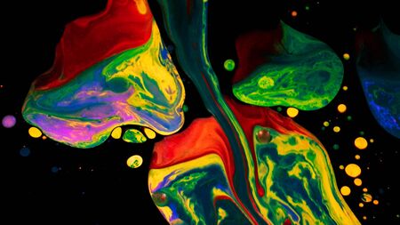 Abstract colorful paint reactions, psychedelic liquid light show, dye patterns in water, oil, paint....