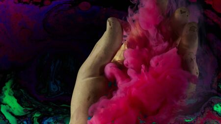 Abstract colorful psychedelic background with many shapes and forms changing fast, LSD effect. Concept of rock music, drugs, art and bright paints.の写真素材