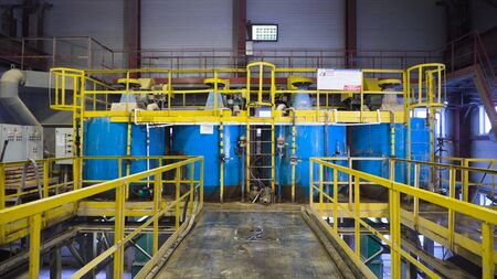 Boilers for raw materials in factory. Stock footage. Huge boilers for storing or mixing raw...