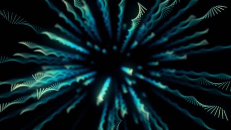Abstract flight through rotating spiral lines on black background, seamless loop. Animation. Motion graphics, futuristic space background of spinning colorful spiral shapes.の写真素材