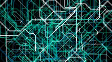 Abstract geometric lined pattern, motion graphics. Endless quantity of green, blue, and white bended...