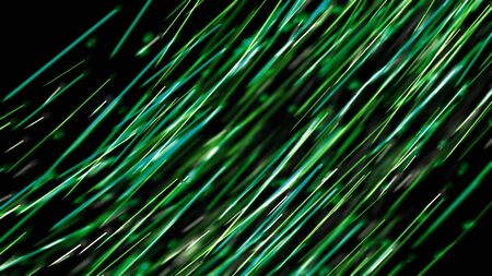 Beautiful curving stream of colored stripes on black background. Animation. Gentle flow of short colored lines that bend and straighten in motionの写真素材