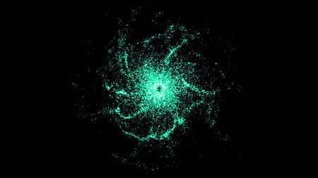 Abstract energy beam with fast moving particles. Animation. Hypnotic point with tense rapidly moving luminous particles on black backgroundの写真素材