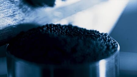 Close up of gravel quality control. View inside of chemical laboratory at the construction materials factory and the process of controlling gravel quality, heavy industry concept.の写真素材