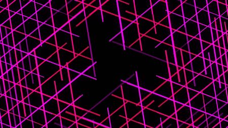 A hypnotic grid spinning on black background. Animation. Abstract colorful pink crossed lines with a...