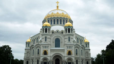 Naval cathedral of Saint Nicholas in Kronstadt, St.-Petersburg, Russia. Concept. Breathtaking white...
