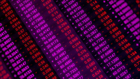 Market wall with financial indexes of stock companies. Animation. Stock market or stock exchange information with data of price, business economic and finance concept.の写真素材
