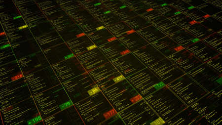 Concept of twenty first century, age of information technologies. Animation. Big data and internet cyber attack, abstract programming code.の写真素材