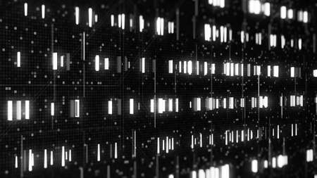 White matrix stripes on dark background. Animation. Moving digital lanes in computer space. White striped background in matrix styleの写真素材