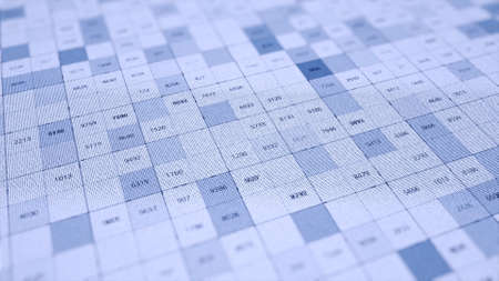 Abstract rows of white and blue squares with changing numbers, seamless loop. Animation. Motion...