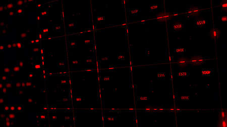 Abstract futuristic data background, varying code in red color, movement of graphic elements. Animation. Visualization of artificial intelligence and technologies of the future.の写真素材