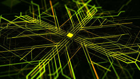 Abstract pattern with microchip circuit board on black background. Animation. Futuristic...