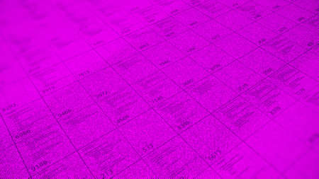 Big table with a lot of numerical data in diagonal motion. Animation. Business information, analysis of data and different indicators on bright pink background, seamless loop.の写真素材